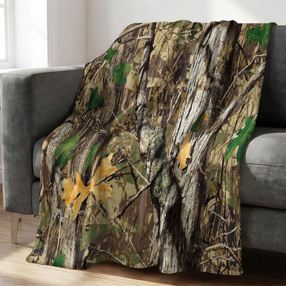 Hunting Outdoor Rug - Forest Camouflage Flannel Blanket Soft Throw