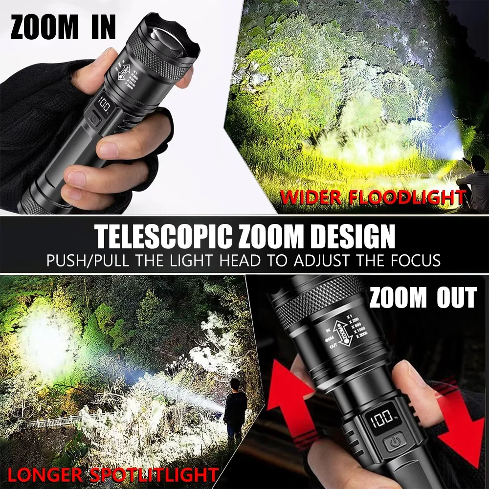 100000LM Super Bright Flashlig - đánh giá và giá Tactical Flashlight Rechargeable