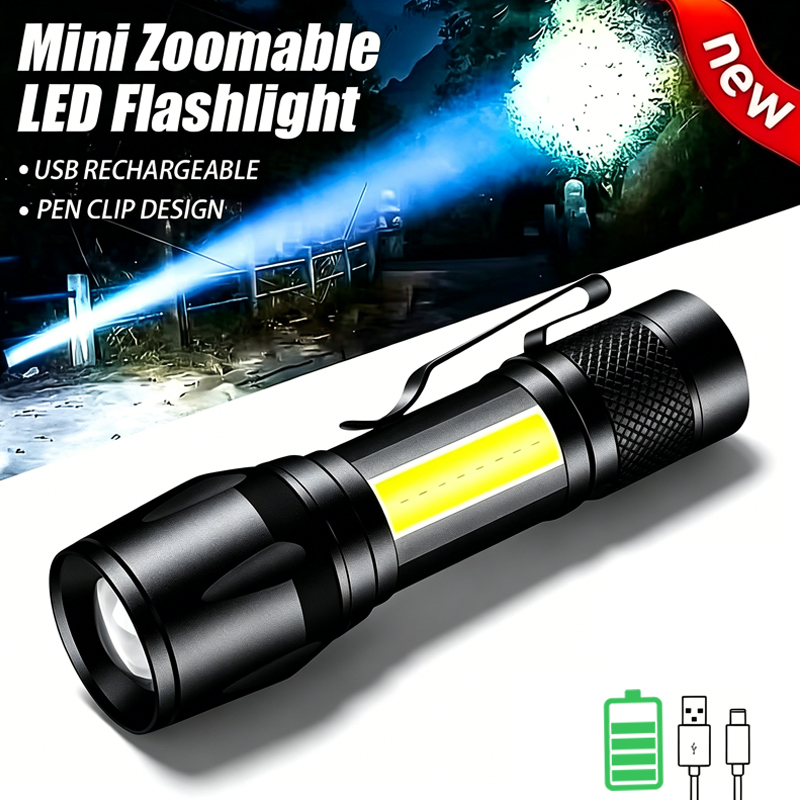 Mini LED Flashlight COB+XPE Po - đánh giá và giá Tactical Flashlight Rechargeable