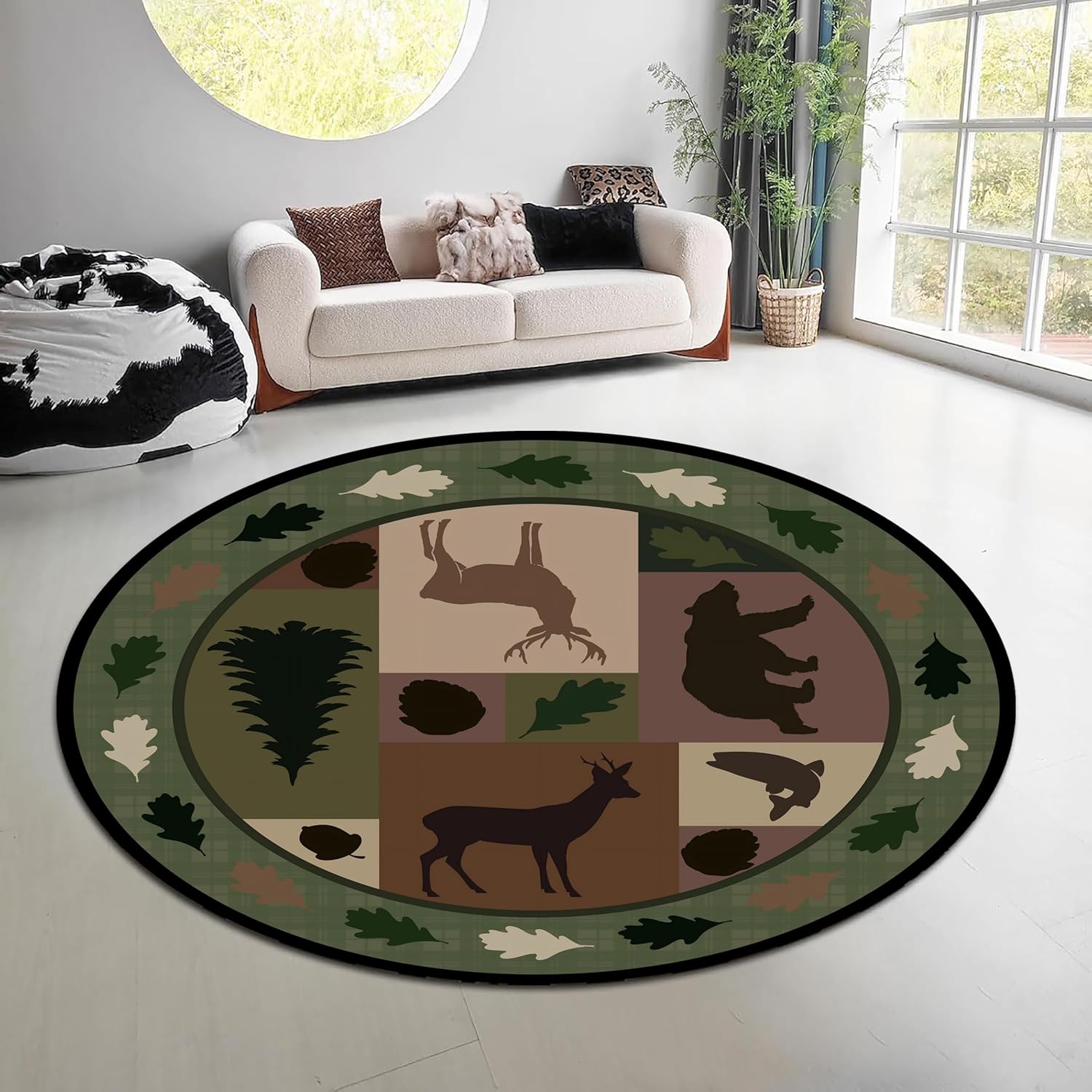 Vintage Nature Forest Round Ru - đánh giá và giá Hunting Outdoor Rug